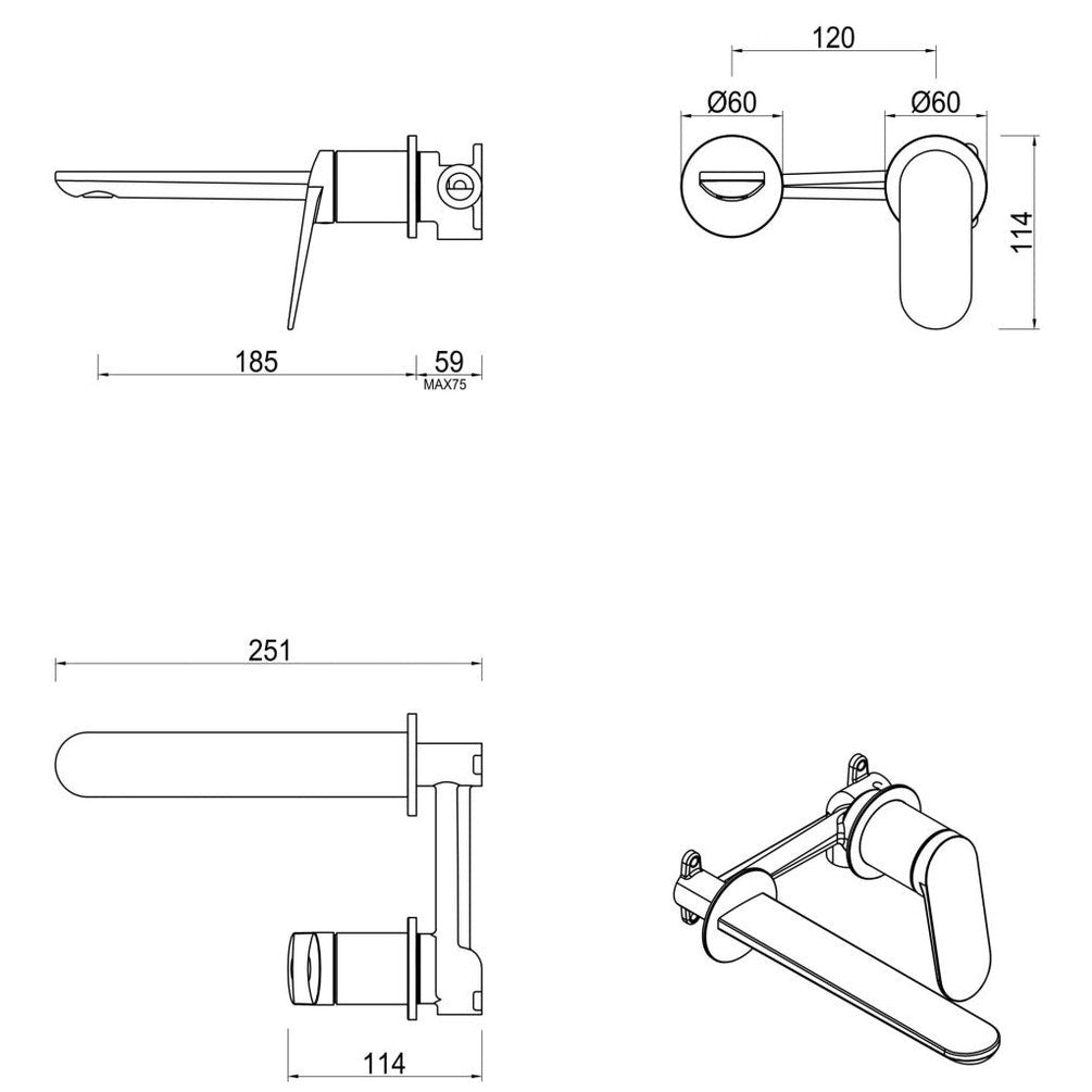 Bella Vista Lantra Wall-Spout Combo - 2P - TRIM KIT ONLY