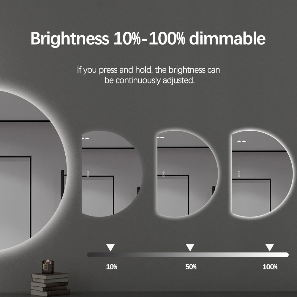 Left Cut Moon LED Frameless Backlit Wall Mirror