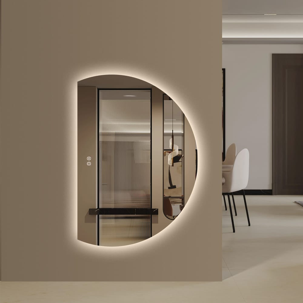 Left Cut Moon LED Frameless Backlit Wall Mirror