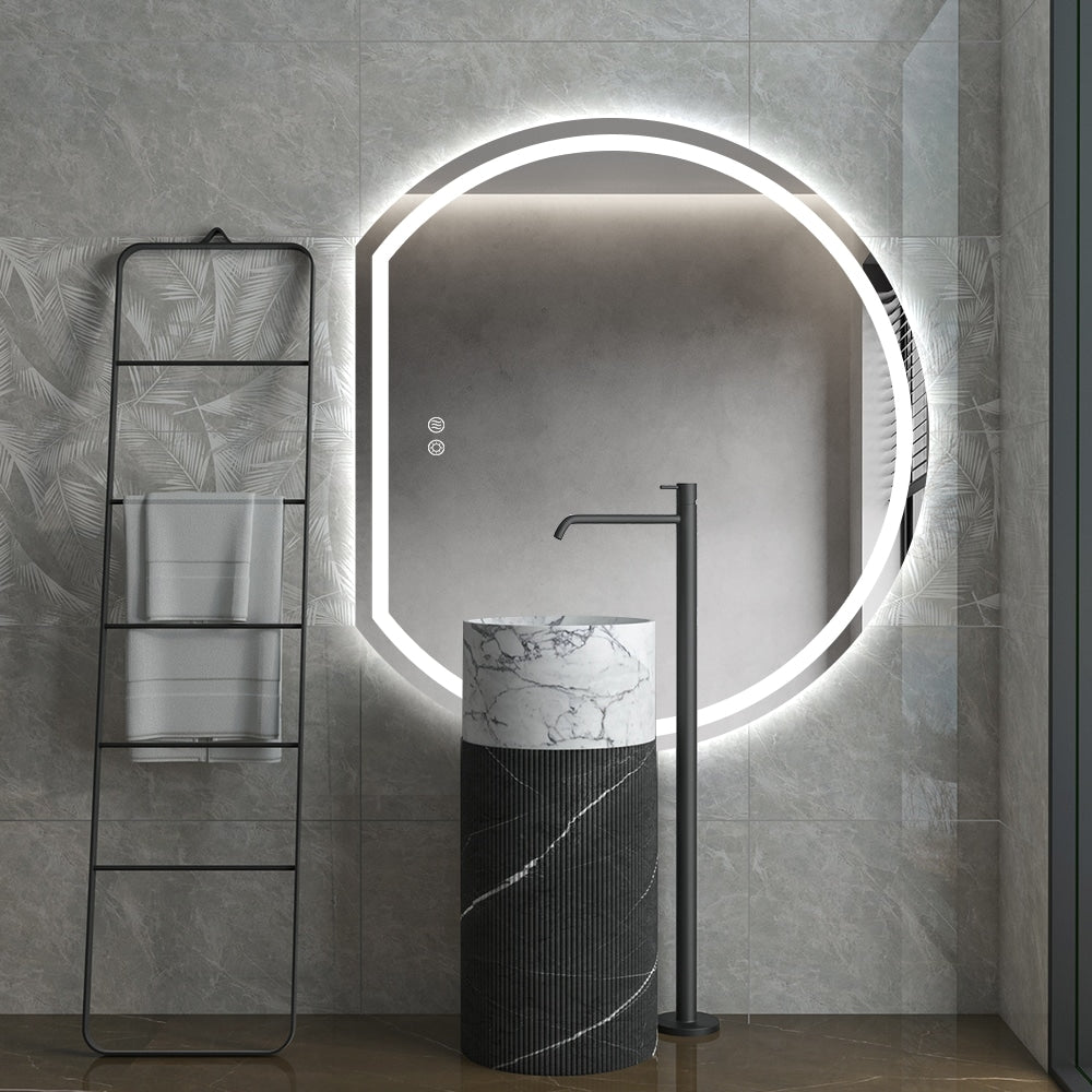Left Cut Moon Frosted LED Mirror – 90 x 100cm Frameless Frontlit