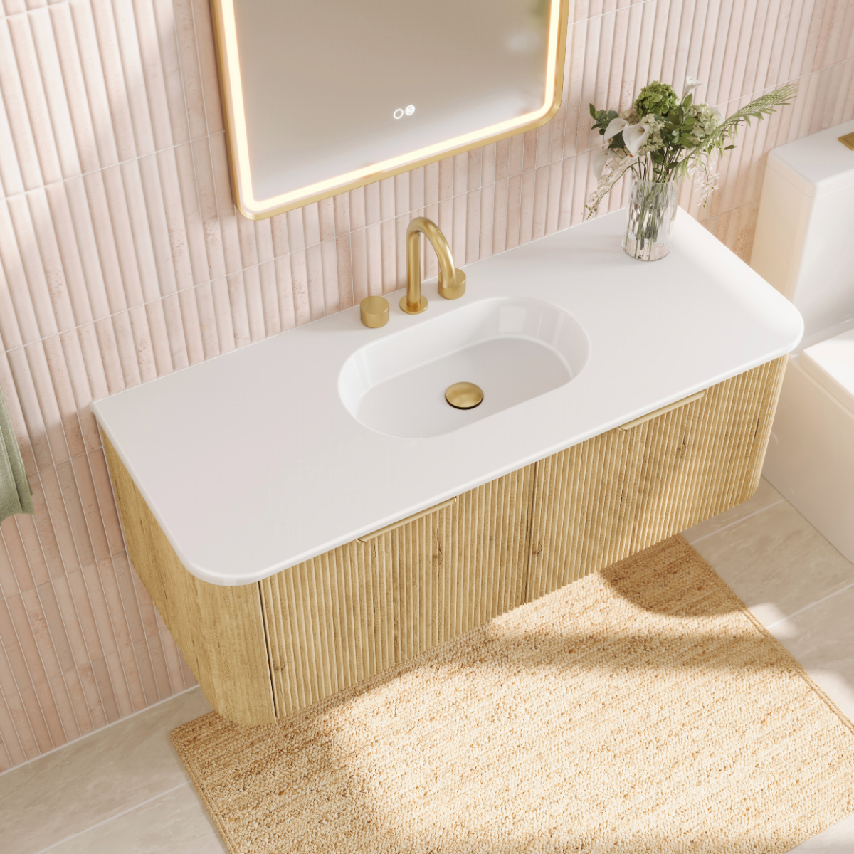 Lola Curved Ceramic Basin Top 1200mm - Gloss White - 1 Tap Hole