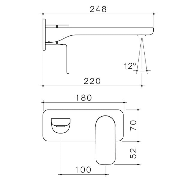 Caroma Luna® II EasySwitch Wall Basin/Bath Mixer 220mm - Trim Kit (In Wall Body not included)
