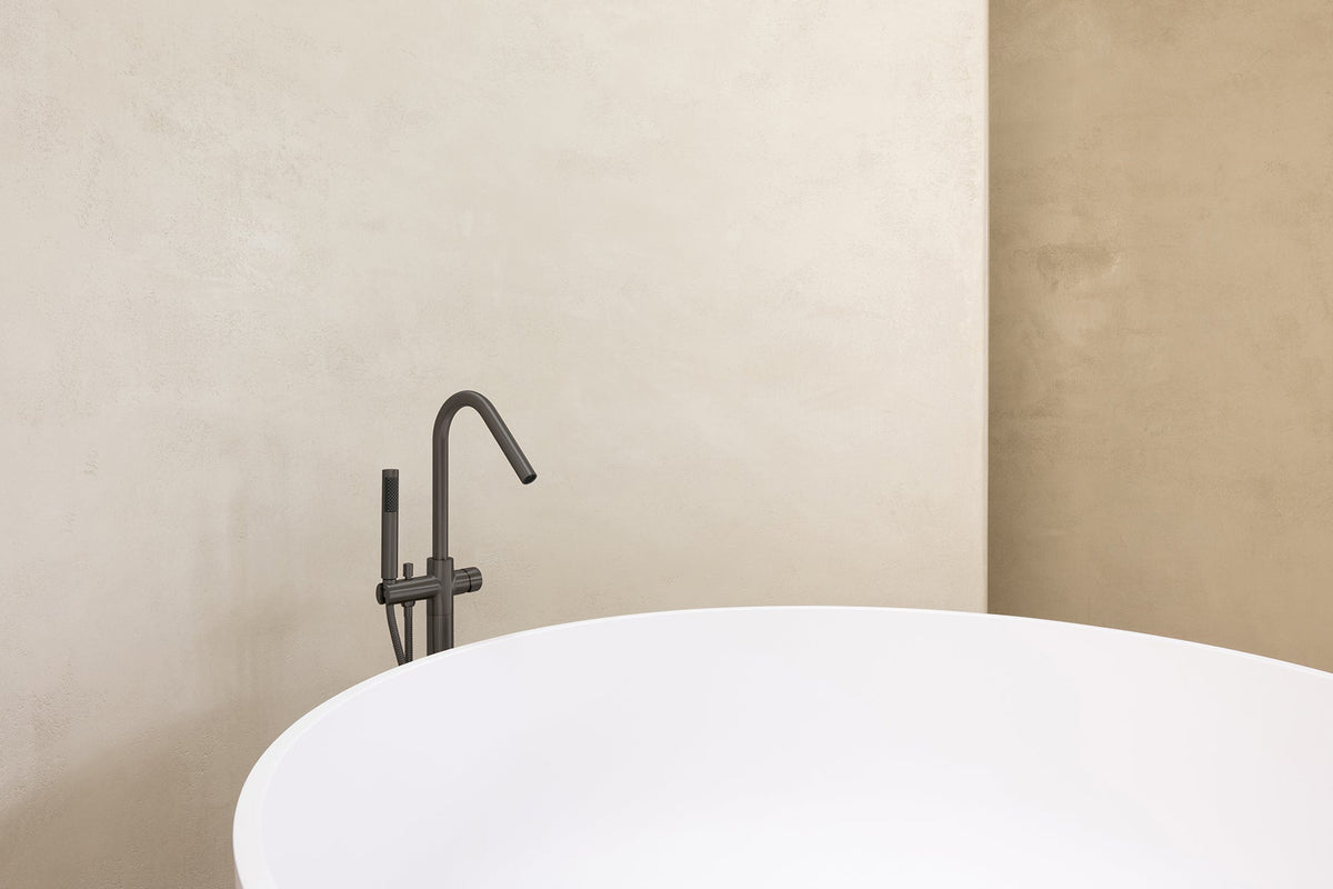 Meir Round Pinless Freestanding Bath Spout and Hand Shower