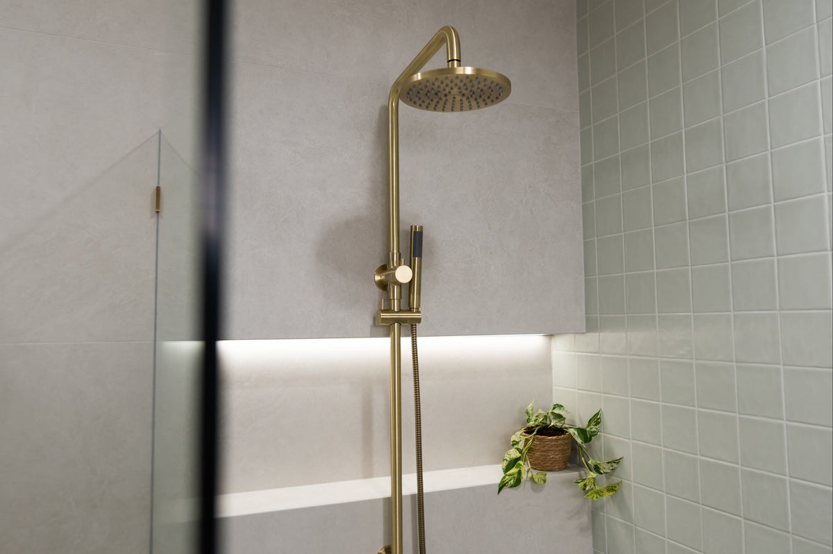 Meir Round Combination Shower Rail 200mm Rose, Single Function Hand Shower