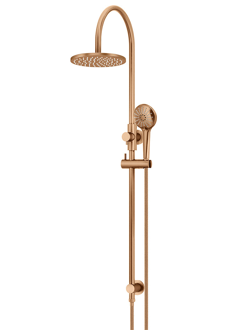 Meir 200mm Round Overhead Shower Rail, Three Function Hand Shower