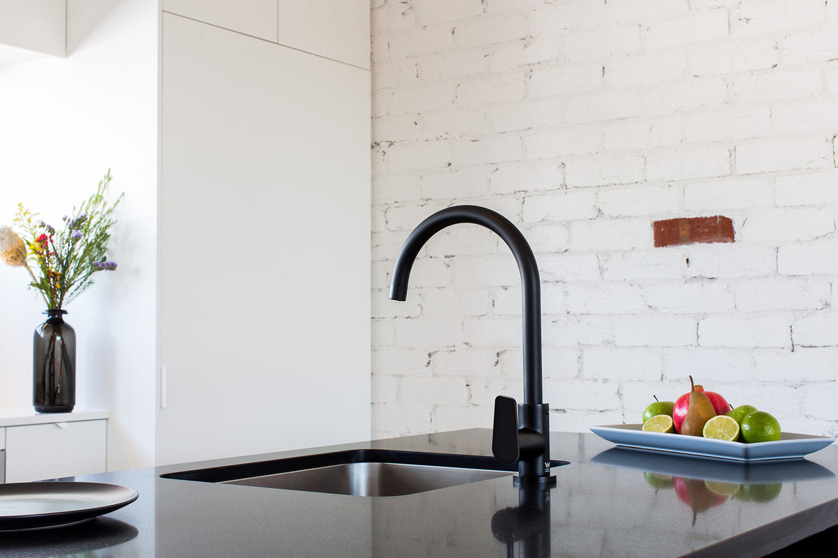 Meir Round Paddle Gooseneck Kitchen Mixer Tap