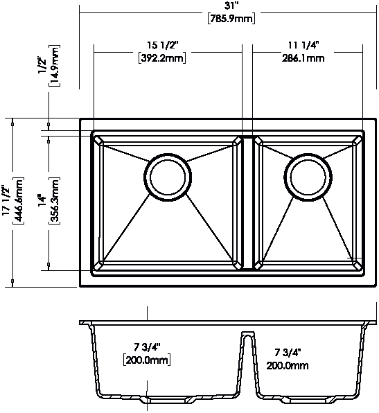 Carysil Maples Double Bowl Granite Kitchen Sink | 786 x 446 x 200 mm