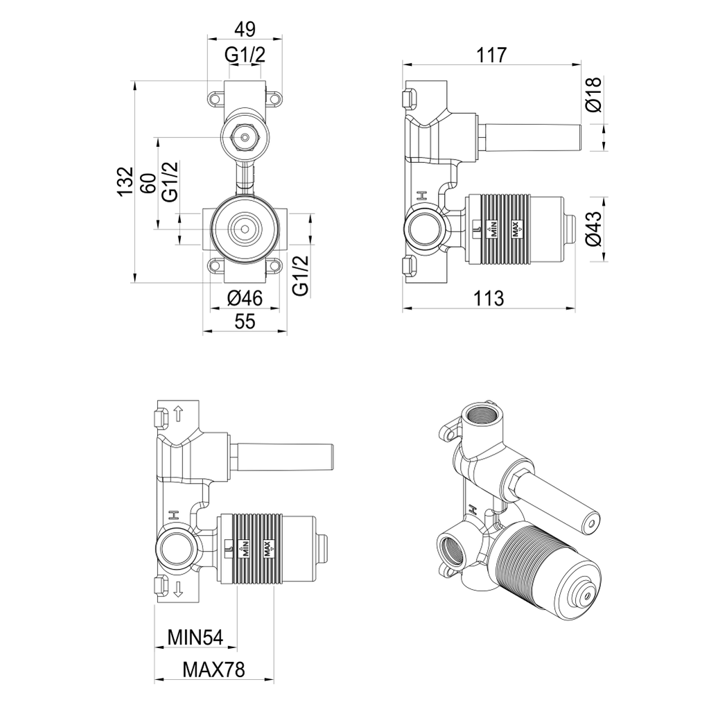 Bella Vista Lantra Shower Mixer Diverter - BODY ONLY