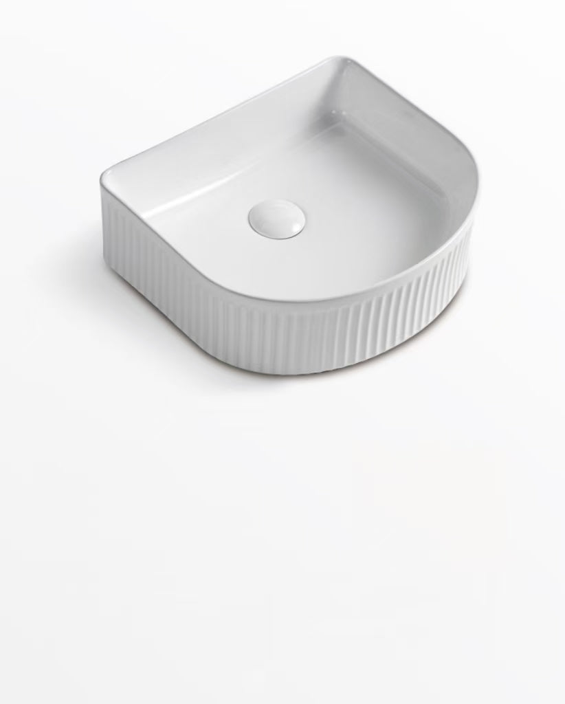 400 x 350 x 130mm Arch Matte White Fluted Above Counter Ceramic Basin