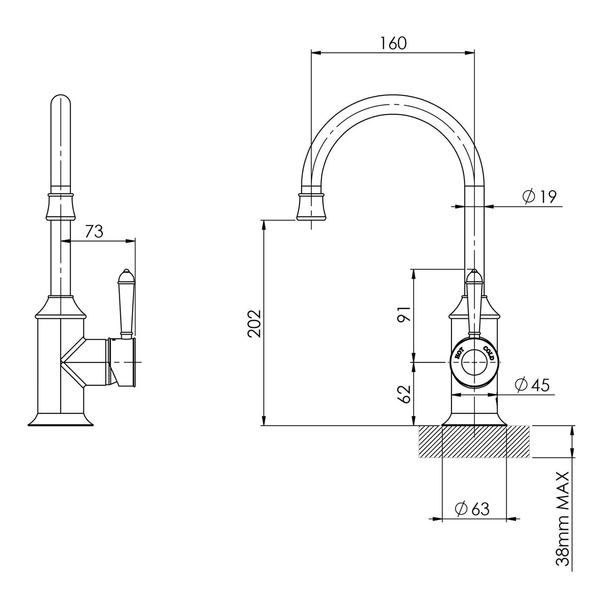 Phoenix Nostalgia Sink Mixer 160mm Gooseneck