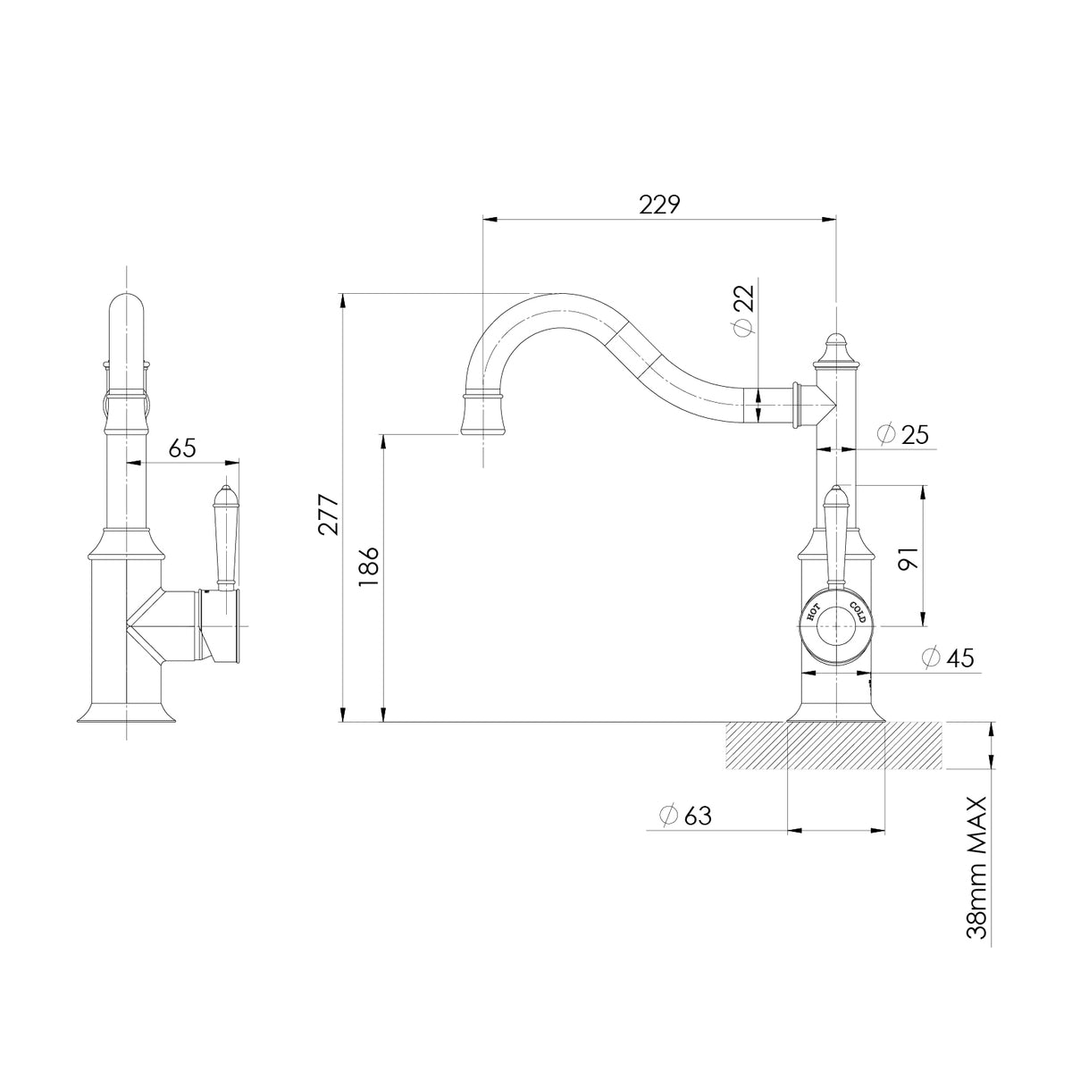 Phoenix Nostalgia Sink Mixer 230mm Shepherds Crook