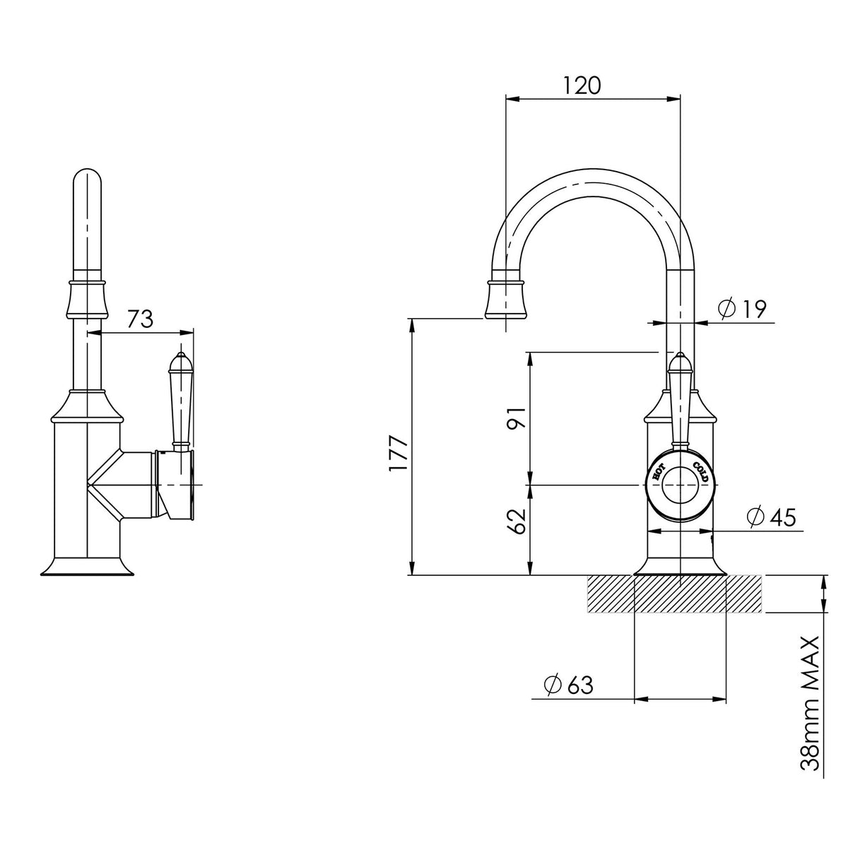 Phoenix Nostalgia Basin Mixer 120mm Gooseneck – Lead Free