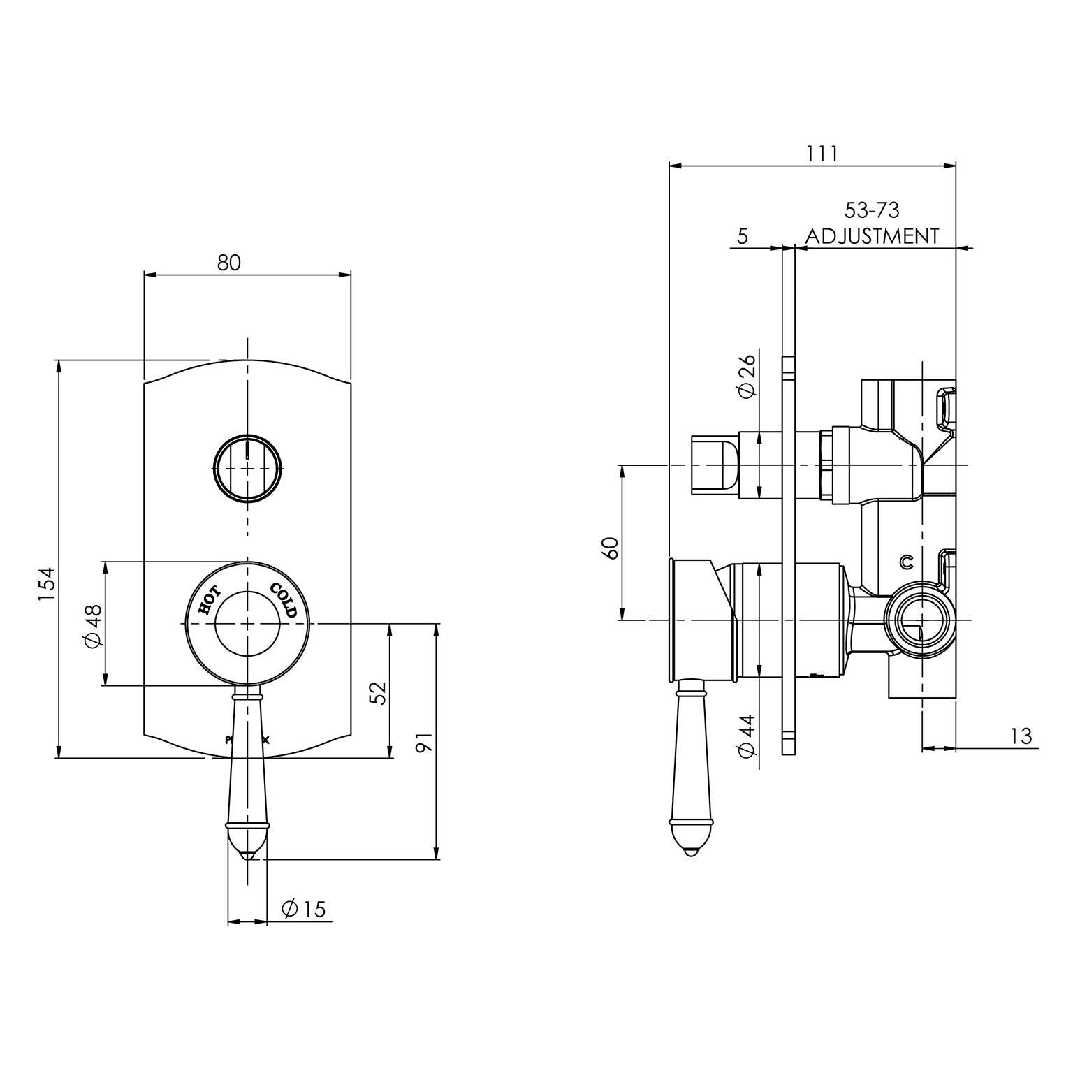 Phoenix Nostalgia Shower / Bath Diverter Mixer