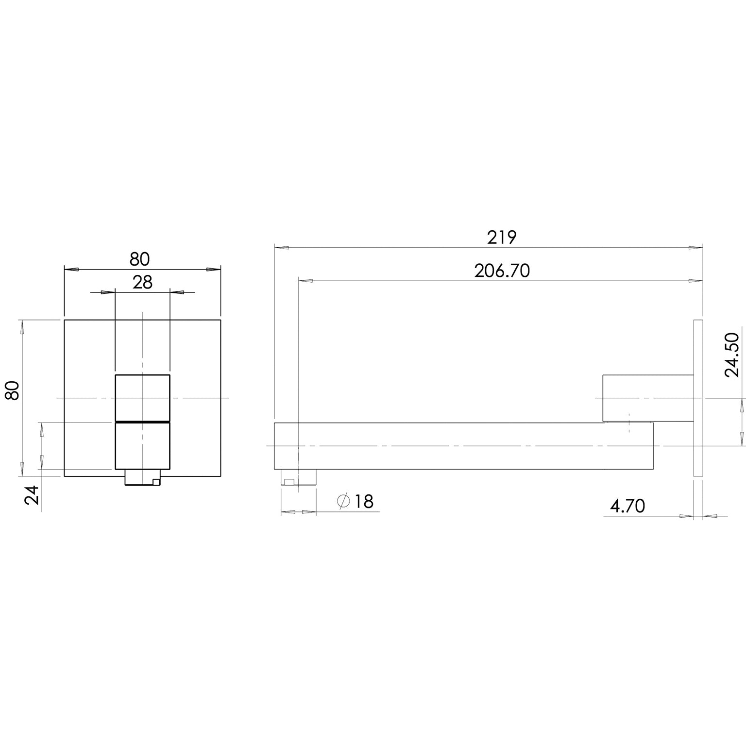 Phoenix Swivel Bath Outlet 200mm Square