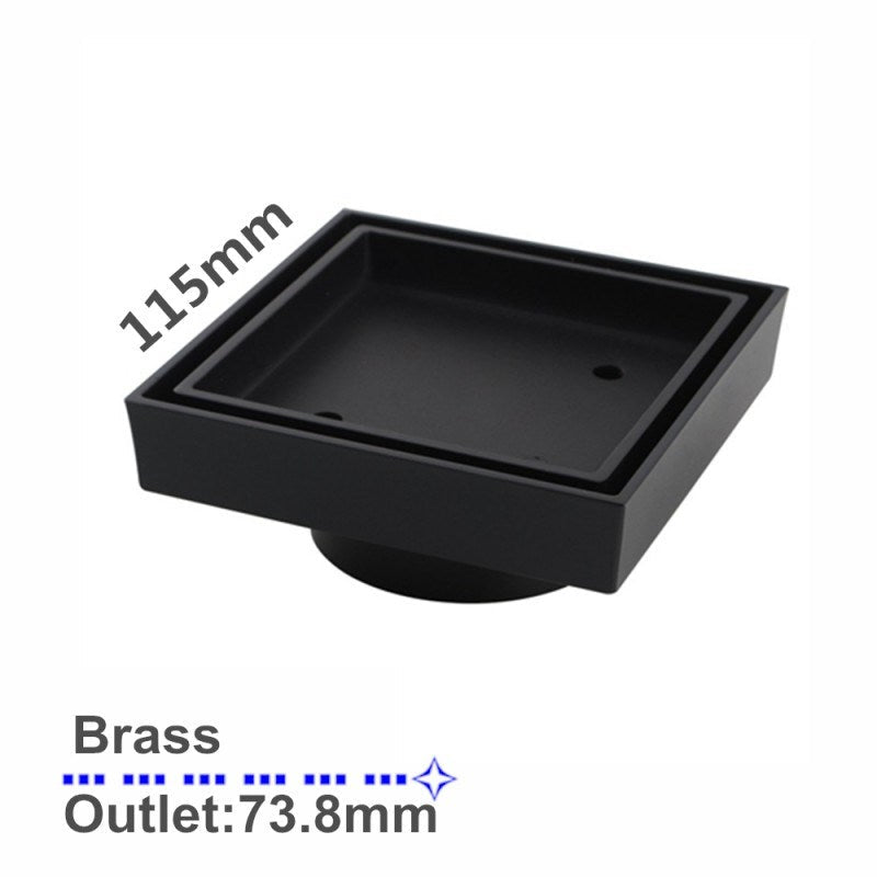 115*115mm Black Smart Tile Insert Floor Waste Shower Grate Drain(73.8mm Outlet)