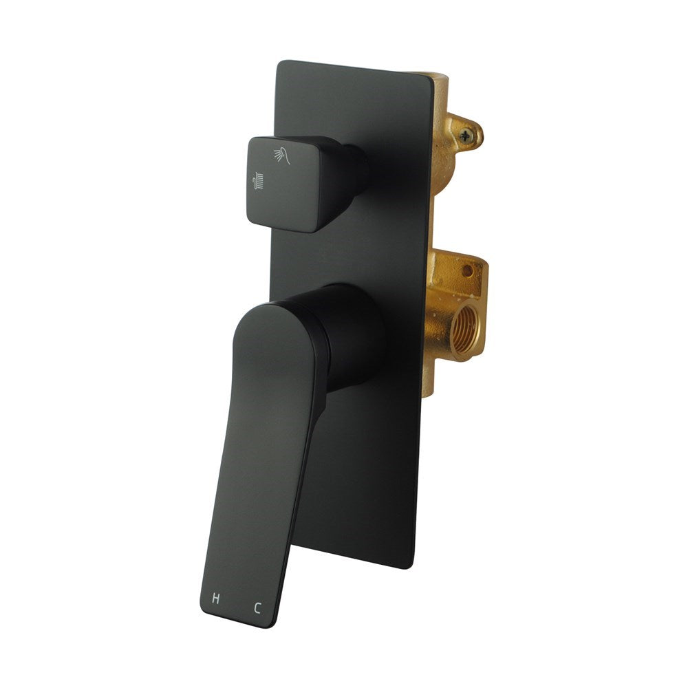 Square Black Grey Wall Mixer With Diverter