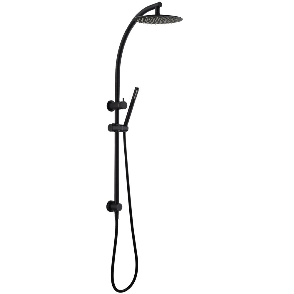 8 inch 200mm Right Angle Round Matte Black Twin Shower Station Top Inlet with 3 Functions Handheld