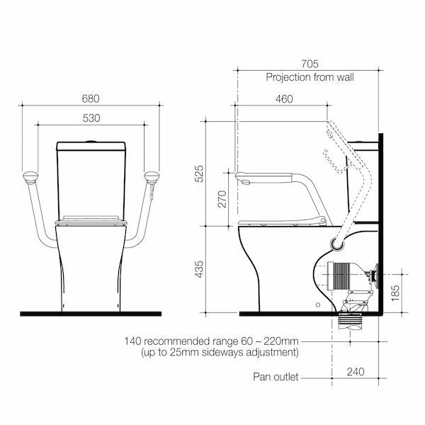 Caroma Caroma Opal® Cleanflush Easy Height Wall Faced Close Coupled Suite with Single Flap Seat and Armrest