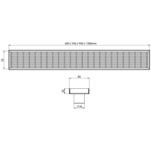 Phoenix Phoenix Flat Channel Drain HG 75 x 600mm Outlet 45mm