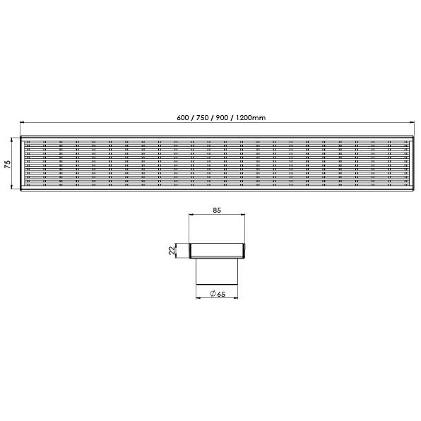 Phoenix Phoenix Flat Channel Drain HG 75 x 600mm Outlet 65mm