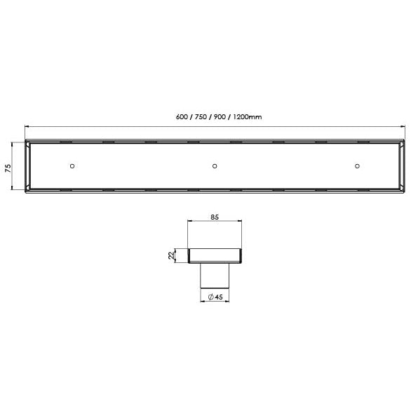 Phoenix Phoenix Flat Channel Drain TI 75 x 600mm Outlet 45mm