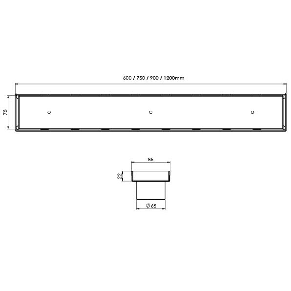 Phoenix Phoenix Flat Channel Drain TI 75 x 900mm Outlet 65mm