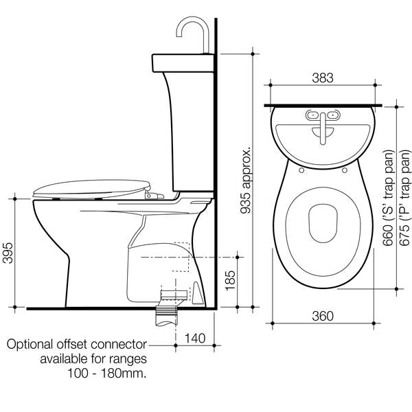 Caroma Profile 5 Deluxe Integrated Hand Basin Close Coupled Bottom Inlet S Trap SC Suite