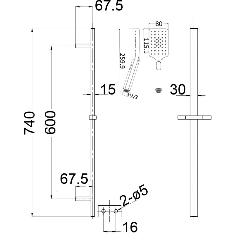 Bella Vista Cresta Single Shower Rail