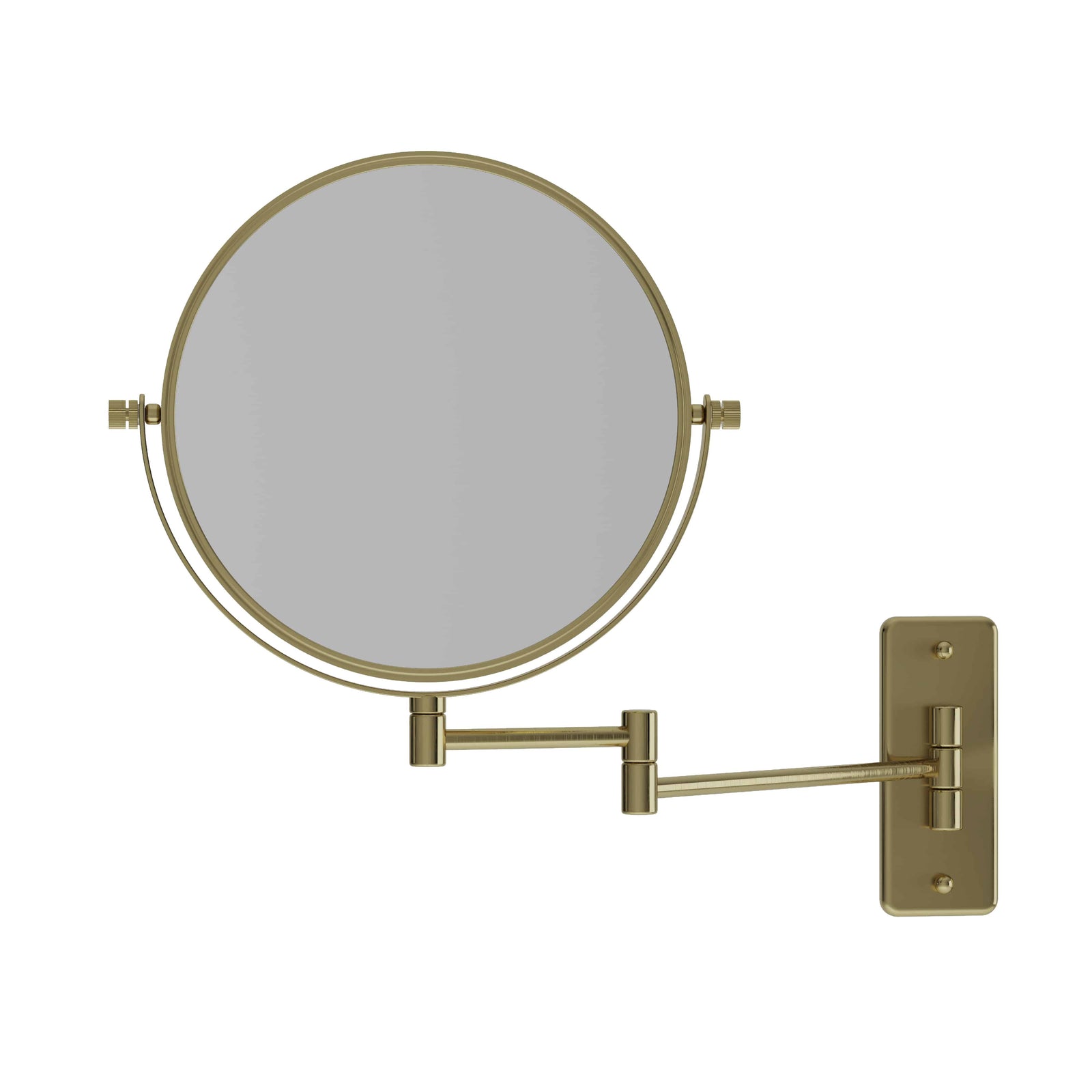 1 & 5x Magnification Brushed Brass Wall Mounted Shaving Mirror, 200 mm Diameter