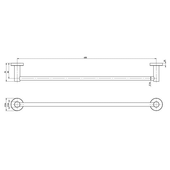 Phoenix Radii SS 316 Single Towel Rail 600mm Round Plate