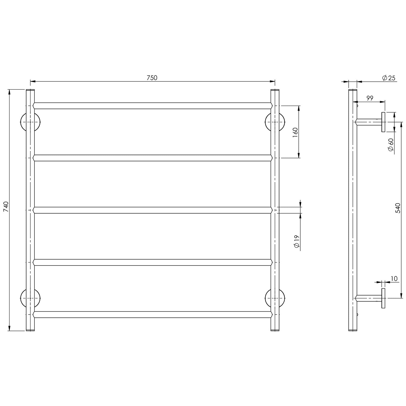 Phoenix Radii Towel Ladder 750 x 740mm Round Plate