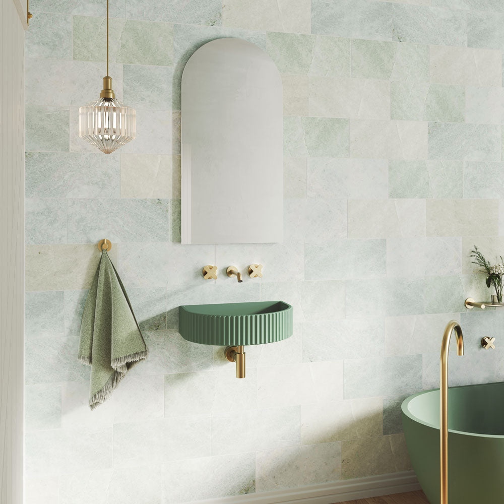 Fienza Valentina Fluted Arch Concrete Wall Basin, Sage