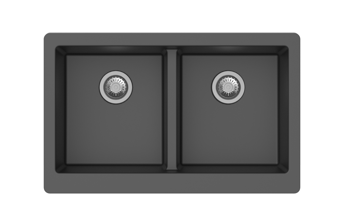 Black Granite Butler Sink Double Bowls Farmhouse Kitchen Sink Apron Front | 864 x 540 x 229 mm