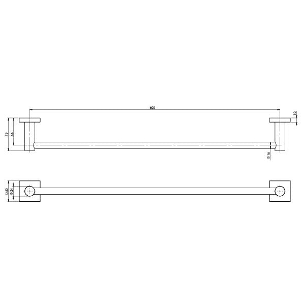 Phoenix Radii Single Towel Rail 600mm Square Plate