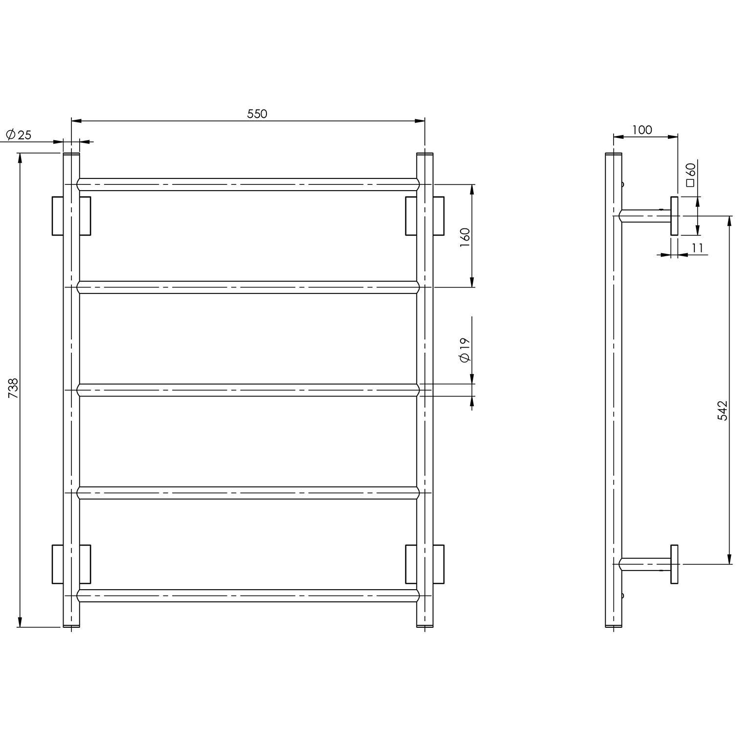 Phoenix Radii Towel Ladder 550 x 740mm Square Plate