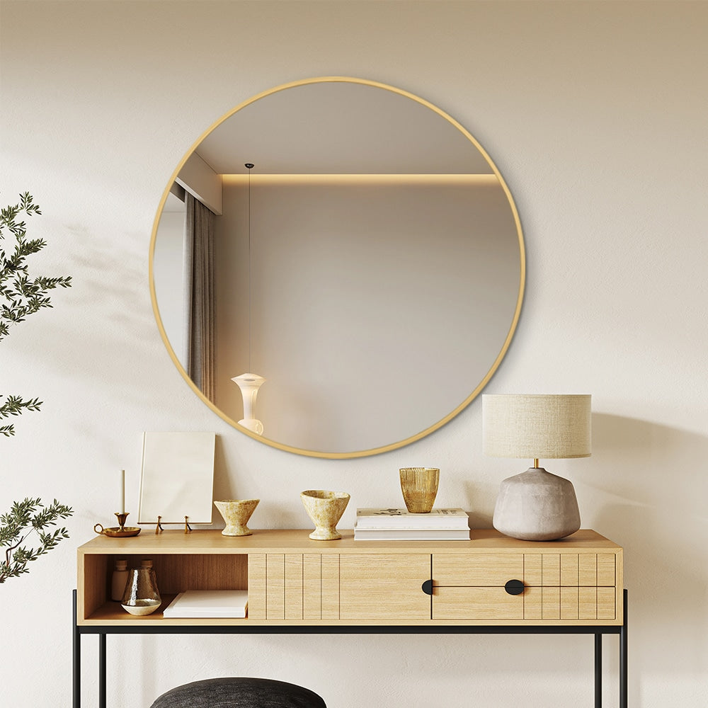 Rose Gold Framed Round Wall Mirror Classic Decorative Design