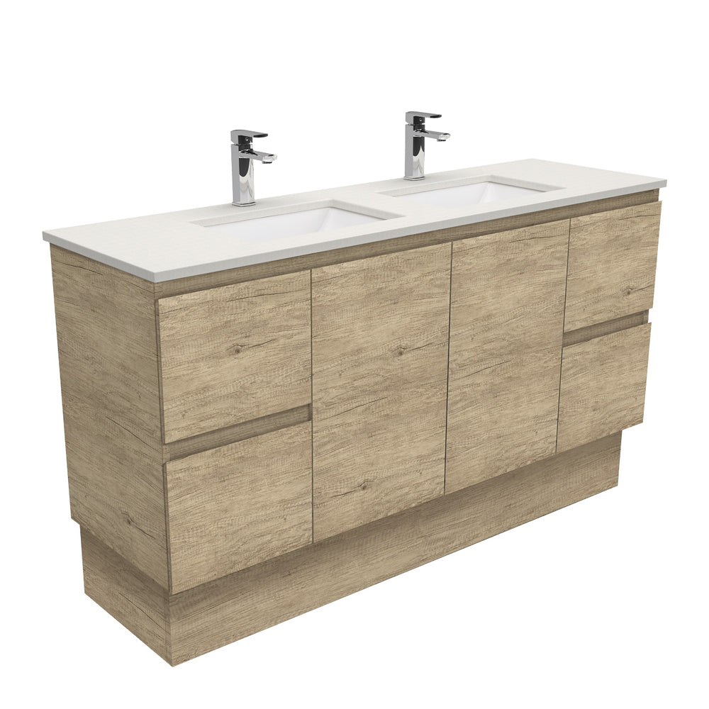 Sarah Roman Sand Undermount Double Bowl 1500 Edge Scandi Oak Vanity on Kick