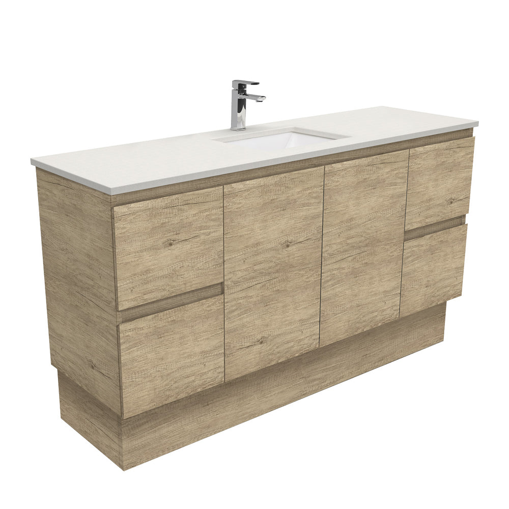 Sarah Roman Sand Undermount Single Bowl 1500 Edge Scandi Oak Vanity on Kick