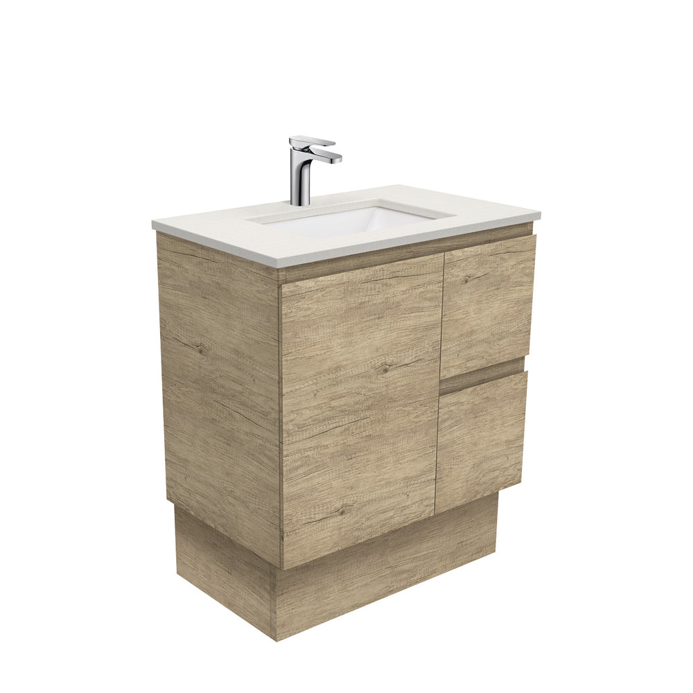 Sarah Roman Sand Undermount 750 Edge Scandi Oak Vanity on Kick, Right Drawers