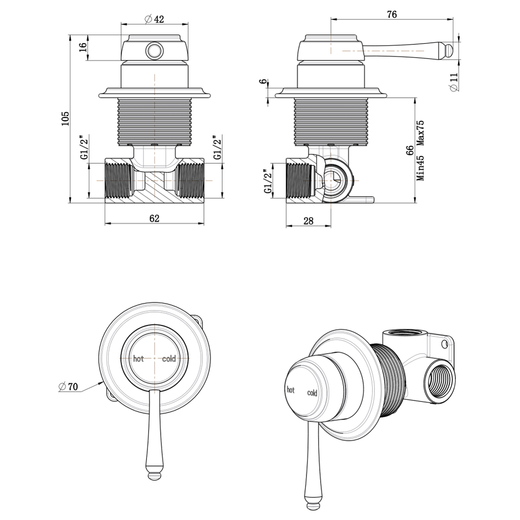 Bella Vista Mica Heritage Shower Mixer - TRIM KIT ONLY