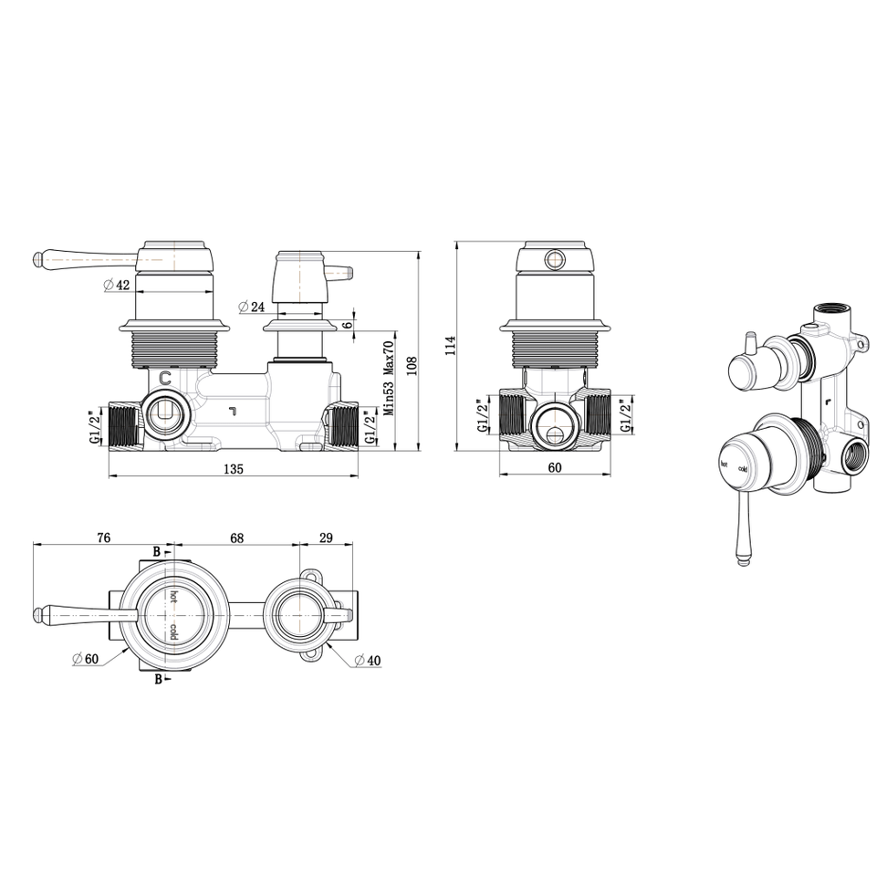 Bella Vista Mica Heritage Shower Mixer Diverter - TRIM KIT ONLY