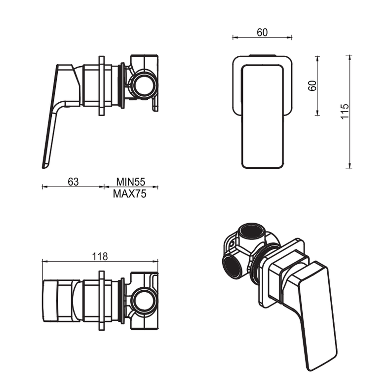 Bella Vista Tiago Shower Mixer - Small Plate - TRIM KIT ONLY