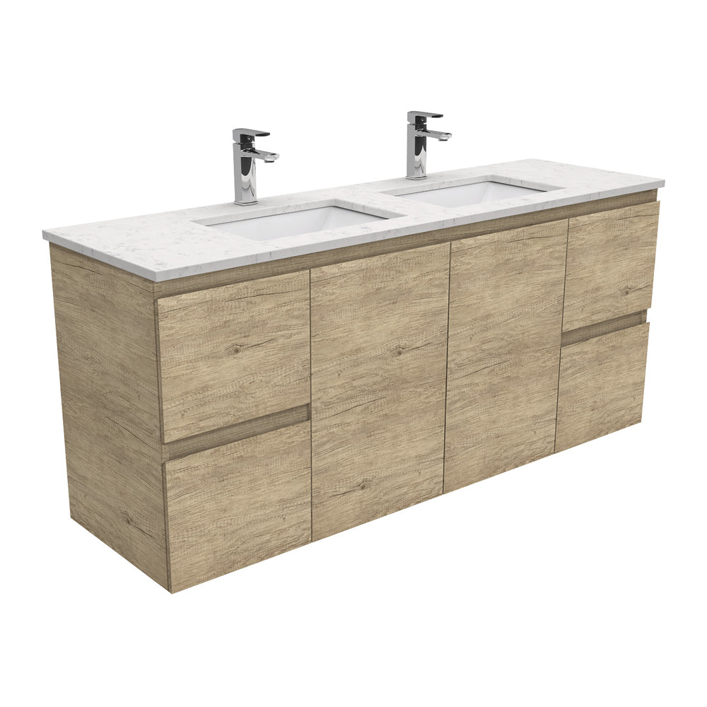 Sarah Bianco Marble Undermount Double Bowl 1500 Edge Scandi Oak Wall-Hung Vanity