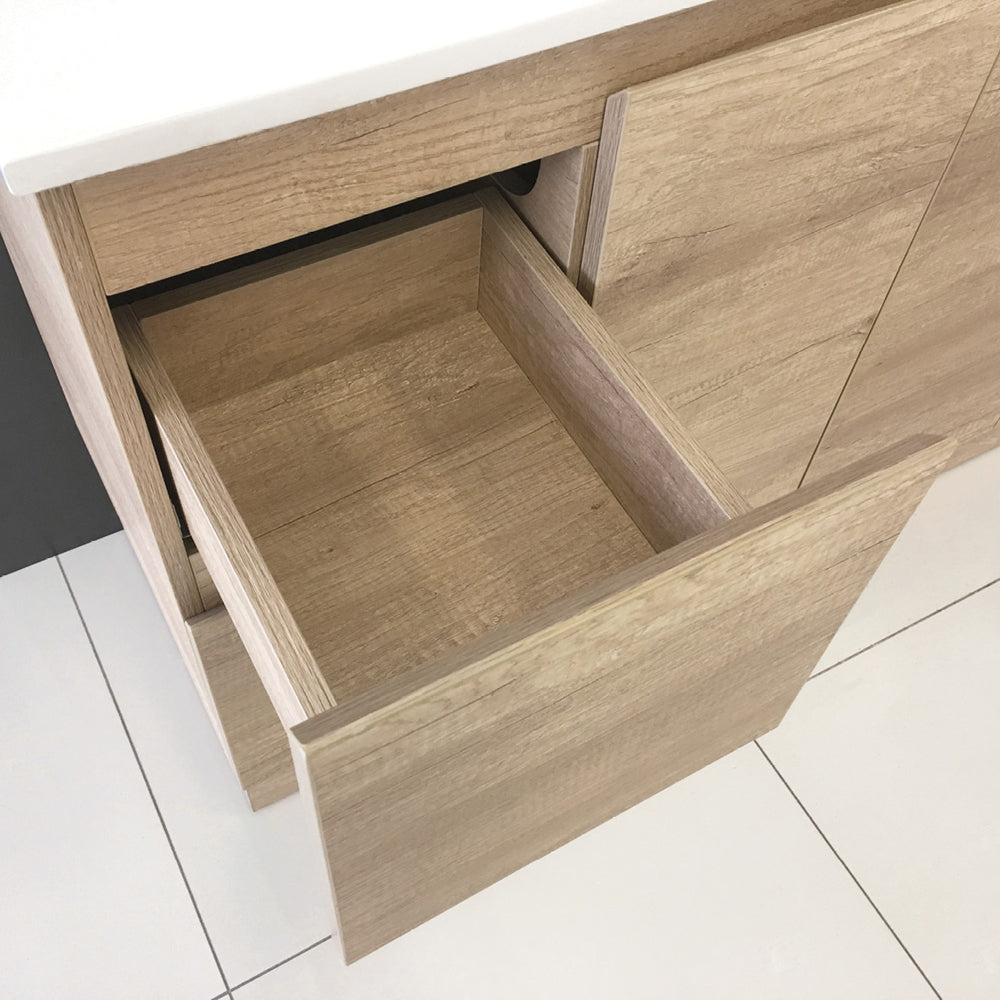 Sarah Bianco Marble Undermount Double Bowl 1500 Edge Scandi Oak Vanity on Kick