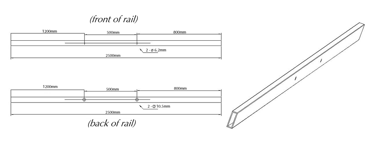 Bella Vista Shower Screen Sliding Rail - 2000/2500mm - dimensions and specifications