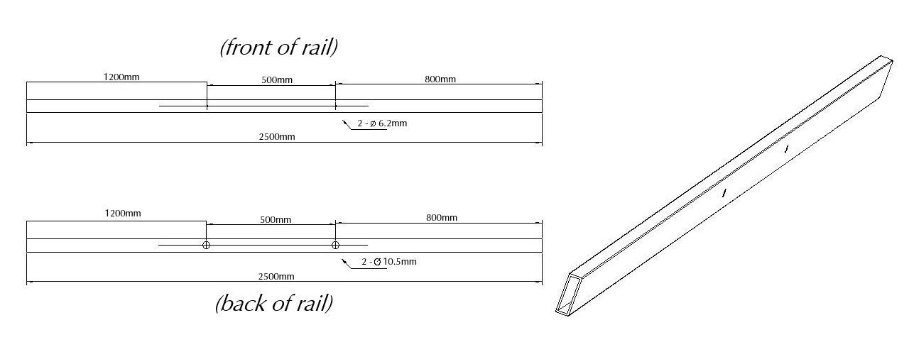 Bella Vista Shower Screen Sliding Rail - 2000/2500mm - dimensions and specifications