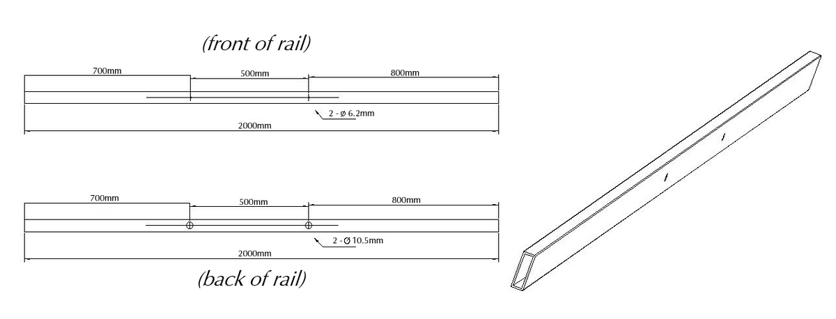 Bella Vista Shower Screen Sliding Rail - 2000/2500mm - dimensions and specifications