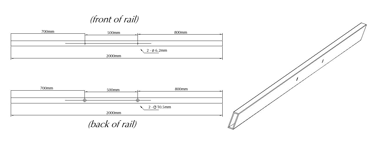 Bella Vista Shower Screen Sliding Rail - 2000/2500mm - dimensions and specifications