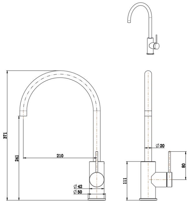 Bella Vista Mica Fluted Gooseneck Sink Mixer - dimensions and specifications