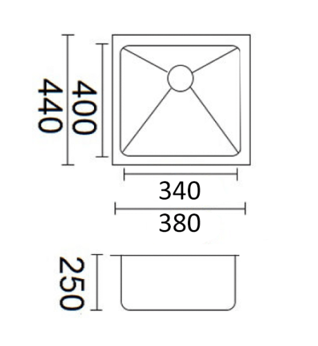 Bella Vista Luminare Sink 380 x 440mm - dimensions and specifications